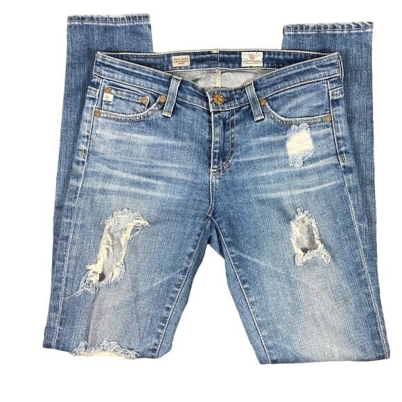 Ag Adriano Goldschmied Stevie Ankle Slim Straight Distressed Blue Jeans, size 25 - Picture 3 of 11